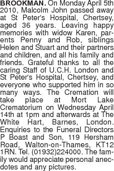 BROOKMAN obituary, , Newbury