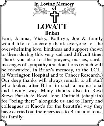 LOVATT obituary, , Rugby