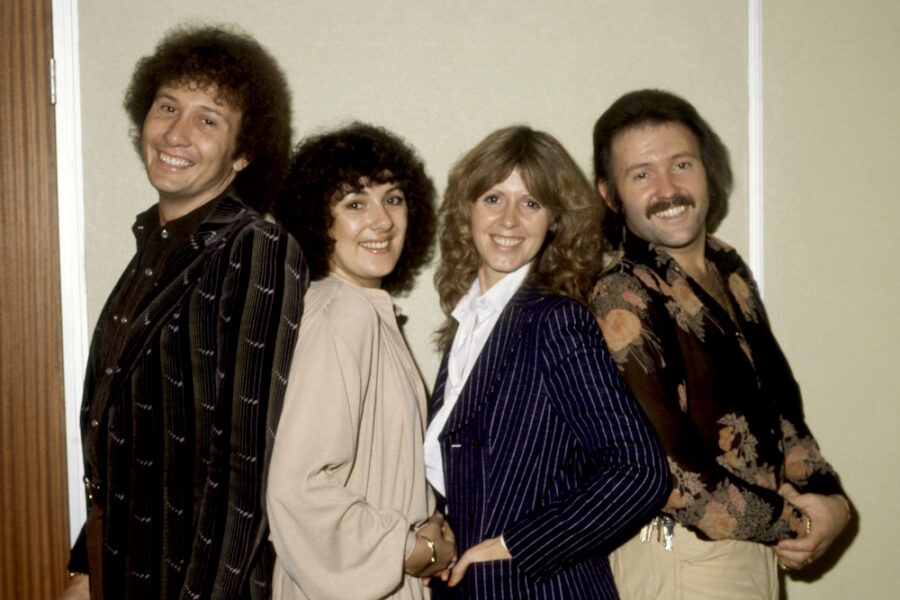 (L-R) English singers Lee Sheridan, Nicky Stevens, Sandra Stevens and Martin Lee, from the British pop group Brotherhood of Man, pose for a group portrait in London, England, November 3, 1978. (Photo by TPLP/Getty Images)